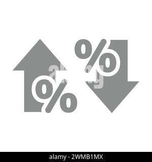 Pfeil nach oben und unten mit Prozentsymbol. Verringern, erhöhen Sie Kosten und Einkommen, Wirtschaft und Inflation Symbolvektor. Stock Vektor