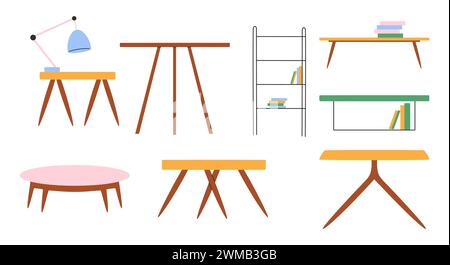 Set trendiger Tische im skandinavischen Stil. Moderne, weiche Möbelkollektion Stock Vektor
