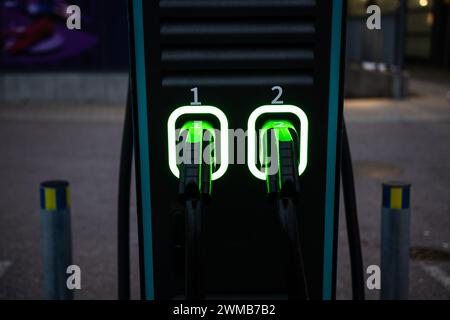 Zwei Ladegriffe für ein Elektroauto-Ladegerät Stockfoto