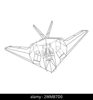 Flugzeug F-117 Nighthawk Gliederung Illustration. Fighter Jet F117 Malbuch für Kinder und Erwachsene. Militärflugzeug Vektor. Cartoon Flugzeug Stock Vektor