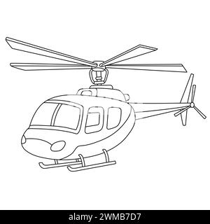 Ausmalseite für den Cartoon-Hubschrauber. Militär Hubschrauber Umriss Illustration Vektor. Zerkleinerer isoliert auf weißem Hintergrund. Kopterzeichnung Stock Vektor