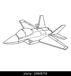 Farbseite Für Flugzeuge. Cartoon Jet Fighter Outline Design. Militärflugzeug isoliert auf weißem Hintergrund Stock Vektor