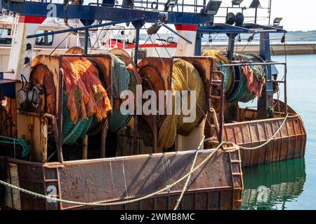 Douarnenez. Fischernetze auf Spulen Finistère. Bretagne Stockfoto