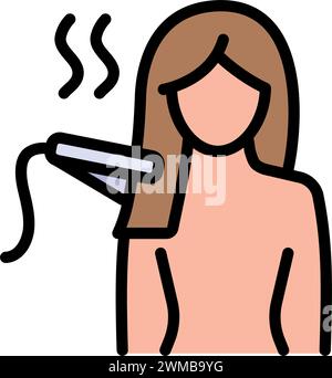 Haar Haarglätter Symbol für Haarpflege Behandlung und Schönheit oder Frau Salon, Farbvektor. Haarglättergerät zum Glätten von weiblichen Haaren A Stock Vektor
