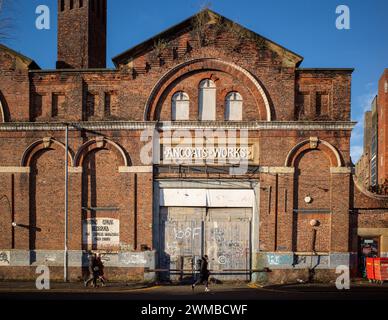 Ancoats Works, altes Mühlengebäude in Manchester. Derzeit aufgegeben, wartet auf Entwicklung. Stockfoto