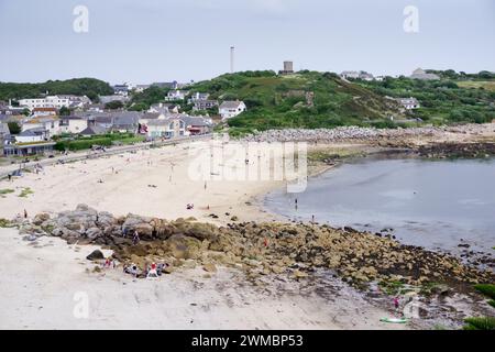 Hübscher Porthcressa Beach auf der Insel St Mary's, Isles of Scilly (Großbritannien) Stockfoto