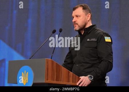 Ukrainischer Innenminister Ihor Klymenko besucht die Ukraine. Konferenz zum Jahr 2024, während Russlands Angriff auf die Ukraine, am 25. Februar 2024 in Kiew, Ukraine. Quelle: SOPA Images Limited/Alamy Live News Stockfoto