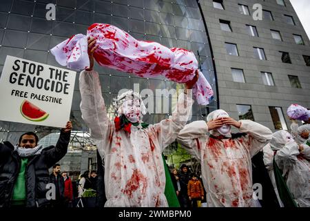 ROTTERDAM - Teilnehmer der Manifestation Hände weg Rafah nehmen an einer Protestprozession durch das Stadtzentrum Teil. Die Demonstration ist gegen Israels Aktionen im Gazastreifen. ANP ROBIN UTRECHT niederlande raus - belgien raus Stockfoto