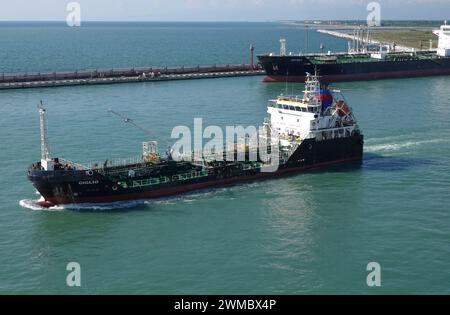 GIGLIO (IMO: 9365207) ein Tanker für Ölprodukte, der unter der Flagge Italiens fährt. Ihre Gesamtlänge beträgt 74,08 Meter und ihre Breite 14,8 Meter. Stockfoto