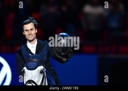 Lars Kersten, Niederlande, gewann auf dem Pferd Hallilea den Weltcupsprung auf der Göteborg Horse Show in Skandinavium, Schweden am Sonntag, den 25. Februar 2024.Foto: Björn Larsson Rosvall/TT/TT/Code 9200 Credit: TT News Agency/Alamy Live News Stockfoto