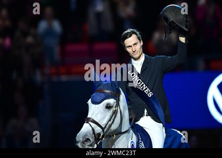 Lars Kersten, Niederlande, gewann auf dem Pferd Hallilea den Weltcupsprung auf der Göteborg Horse Show in Skandinavium, Schweden am Sonntag, den 25. Februar 2024.Foto: Björn Larsson Rosvall/TT/TT/Code 9200 Credit: TT News Agency/Alamy Live News Stockfoto