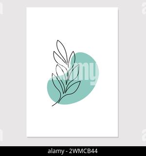 Poster mit handgezeichneten Blättern. Minimalistische Vektorillustration. Stock Vektor
