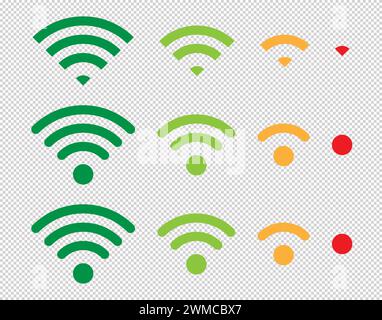 Satz von Vektor-Wi-Fi-Symbolen für Kommunikation, Telekommunikation. wlan-Signalpegel für drahtlose Kommunikation. Clipart-Abbildung. Status der mobilen Leiste. Stock Vektor