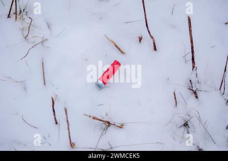 Sprnt 12-Gauge-Schrotflinte auf Schnee Stockfoto