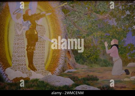 Eine detaillierte Ansicht des Ölgemäldes der Vision und Inspiration (Joan of Arc Serie I) des französischen Künstlers Louis Maurice Boutet de Monvel.National Gallery of Art.Washington DC.USA Stockfoto