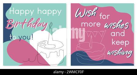 Farbenfrohe Geburtstagsgrußkarten mit Strichgrafik-Elementen. Stock Vektor