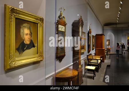 Das Porträt von Andrew Jackson 1845 des amerikanischen Porträtmalers Thomas Sully mit antiken Möbeln in der National Gallery of Art Washington D.C. USA Stockfoto