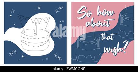 Handgezeichnete Geburtstagsgrußkarten. Vektorlinien-Design. Stock Vektor