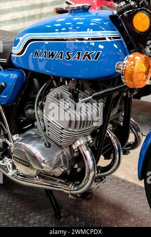 Die Bristol Classic Motorcycle Show 2024 1970er Kawasaaki 750 ccm Dreifach Stockfoto