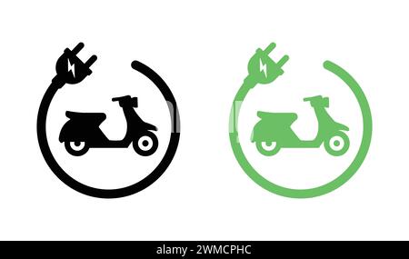 Symbol Für Elektroroller. Elektromotorrad Mit Stecker. Simple Scooter Moped Green Umweltfreundlicher Transport. Liefermotorrad. Vespa Vektor-Illustration Stock Vektor