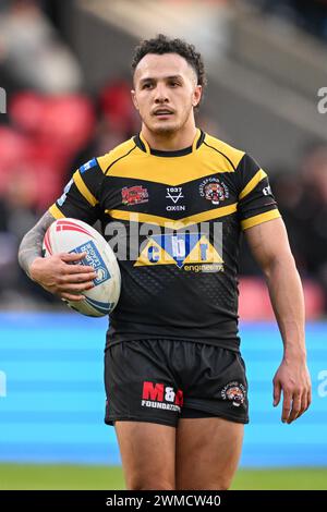 Liam Horne von Castleford Tigers während des Betfred Super League Spiels Salford Red Devils gegen Castleford Tigers im Salford Community Stadium, Eccles, Vereinigtes Königreich, 25. Februar 2024 (Foto: Craig Thomas/News Images) in, am 25. Februar 2024. (Foto: Craig Thomas/News Images/SIPA USA) Credit: SIPA USA/Alamy Live News Stockfoto