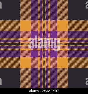 Check-Hintergrund-Plaid des Musters Tartan nahtlos mit einer textilen Vektor-Stoff-Textur in dunklen und orangen Farben. Stock Vektor