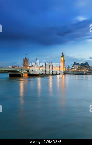 London, UK; 26. Februar 2024 - Blick auf die Westminster Bridge, Big Ben und die Houses of Parliament, London, UK Stockfoto