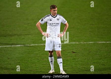 Eupen, Belgien. Februar 2024. Eupens Albert Finnbogason reagiert auf ein Fußballspiel zwischen KAS Eupen und Cercle Brugge am Sonntag, den 25. Februar 2024 in Eupen, am 27. Tag der ersten Liga der Jupiler Pro League 2023-2024. BELGA FOTO JOHN THYS Credit: Belga News Agency/Alamy Live News Stockfoto