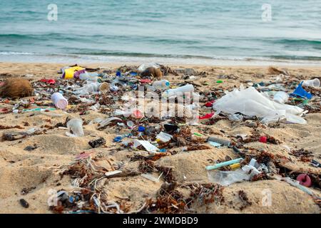 Koh Samui, Thailand - 18. Januar 2024: Ökologische Zerstörung am Strand Stockfoto