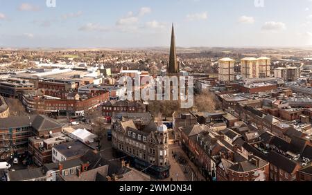 Luftpanorama-Landschaft der West Yorkshire Stadt Wakefield in einer Skyline der Stadt Stockfoto