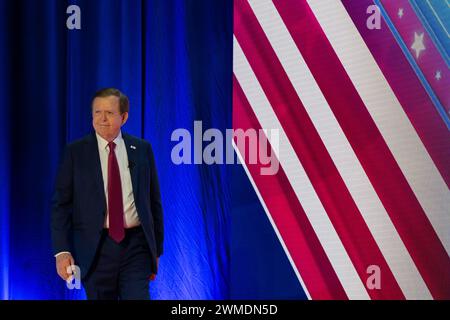 Oxon Hill, Usa. Februar 2024. Lou Dobbs bei der Konservativen Politischen Aktionskonferenz 2024 in National Harbor, Maryland, USA, am Samstag, den 24. Februar, 2024. Credit: Annabelle Gordon /CNP/SIPA USA Credit: SIPA USA/Alamy Live News Stockfoto