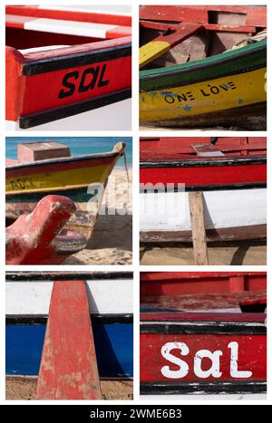 Farbenfrohes Fischerboot Detail, Santa Maria, Sal, Kap Verde Inseln, Afrika Stockfoto