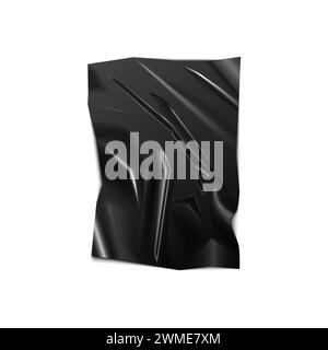 Schwarzes Latexgewebe mit zerknitterter Textur, 3D nasse rechteckige Papierblattvektorillustration Stock Vektor