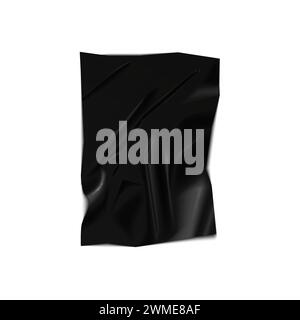 Schwarzer Latex faltiger Stoff, 3D-Satin-Textilverpackung mit Vorhängen Vektor-Illustration Stock Vektor