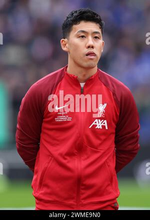 London, Großbritannien. Februar 2024. Wataru Endo aus Liverpool während des Carabao Cup-Spiels im Wembley Stadium, London. Der Bildnachweis sollte lauten: Paul Terry/Sportimage Credit: Sportimage Ltd/Alamy Live News Stockfoto