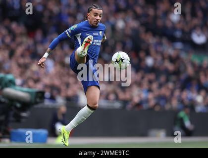 London, Großbritannien. Februar 2024. Malo Gusto aus Chelsea während des Carabao Cup Spiels im Wembley Stadium, London. Der Bildnachweis sollte lauten: Paul Terry/Sportimage Credit: Sportimage Ltd/Alamy Live News Stockfoto
