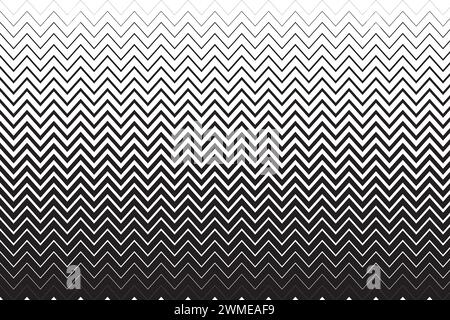 Horizontale parallele Zickzacklinien unterschiedlicher Dicke. Schwarz-weißer Zick-Zack-Streifen Hintergrund. Gewellte, gezackte Wellenstruktur Stock Vektor