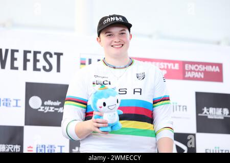 Kanagawa, Japan. Februar 2024. Roberts Hannah (USA) BMX: Enoshima Wave fest UCI BMX Freestyle Park & Flatland World Cup, Women's Park Award bei Enoshima in Kanagawa, Japan. Quelle: Yohei Osada/AFLO SPORT/Alamy Live News Stockfoto