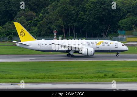 Royal Brunei Airlines Boeing 787 Dreamliner Landung. Nationale Fluggesellschaft von Brunei bekannt als Royal Brunei mit B787 Flugzeug. Fluggesellschaft Brunei. Stockfoto