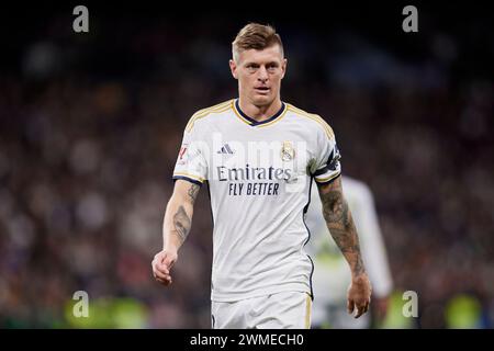 Madrid, Madrid, Spanien. Februar 2024. Toni Kroos von Real Madrid CF während des Fußballspiels La Liga zwischen Real Madrid CF und Sevilla FC im Santiago Bernabeu Stadion in Madrid, Spanien, 25. Februar 2024 (Foto: © Ruben Albarran/ZUMA Press Wire) NUR REDAKTIONELLE VERWENDUNG! Nicht für kommerzielle ZWECKE! Stockfoto