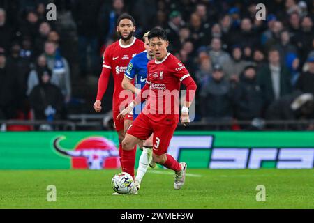 Wataru Endo, Liverpool-Spieler im EFL Cup Finale zwischen Chelsea und Liverpool am 25. Februar 2024 im Wembley Stadium in London. Stockfoto