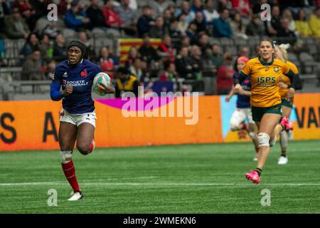 VANCOUVER, BC - 25. FEBRUAR: Spieler in Aktion während des Spiels der World Rugby Seven Series 2024 zwischen XXXXXX und XXXXX im BC Place Stadium in Vancouver, British Columbia, Kanada am 25. Februar 2024. (Foto: Tomaz Jr/PxImages) Credit: PX Images/Alamy Live News Stockfoto