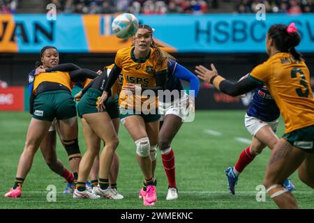 VANCOUVER, BC - 25. FEBRUAR: Spieler in Aktion während des Spiels der World Rugby Seven Series 2024 zwischen XXXXXX und XXXXX im BC Place Stadium in Vancouver, British Columbia, Kanada am 25. Februar 2024. (Foto: Tomaz Jr/PxImages) Credit: PX Images/Alamy Live News Stockfoto