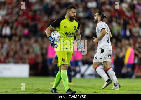 Rosario, Argentinien. Februar 2024. Jorge Broun von Rosario Central während des Liga Profesional de Fútbol Spiels zwischen Newell's Old Boys und Club Atlético Rosario Central im Marcelo Bielsa Stadion. Quelle: Mateo Occhi (Sporteo) / Alamy Live News Stockfoto