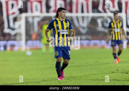 Rosario, Argentinien. Februar 2024. Ignacio Malcorra von Rosario Central während des Liga Profesional de Fútbol Spiels zwischen Newell's Old Boys und Club Atlético Rosario Central im Marcelo Bielsa Stadion. Quelle: Mateo Occhi (Sporteo) / Alamy Live News Stockfoto