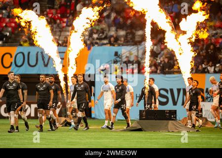 VANCOUVER, BC - 25. FEBRUAR: Spieler im Finale der World Rugby Seven Series 2024 zwischen Argentinien und Neuseeland im BC Place Stadium in Vancouver, British Columbia, Kanada am 25. Februar 2024. (Foto: Tomaz Jr/PxImages/SIPA USA) Credit: SIPA USA/Alamy Live News Stockfoto