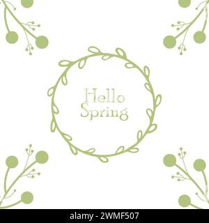 Frühlingsgrußkarte für minimalistische Pakete und Designs. Hallo Frühling. Stock Vektor