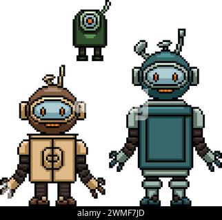 Vektorpixel Art Bruder Roboterfamilie Stock Vektor