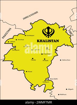 Die Karte von Khalistan, Eine Vision von Souveränität und Identität Stock Vektor