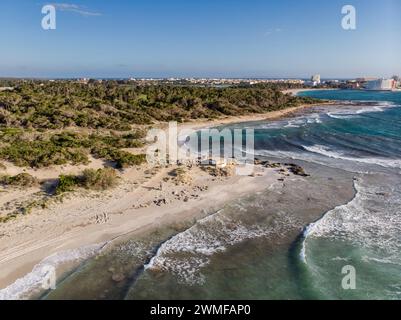 Es Peregons Petits Strand, Punta de Sa Llova, Parque Natural Marinoterrestre Es Trenc-Salobrar de Campos, Colonia de Sant Jordi, Ses Salines, Mallorca, Stockfoto